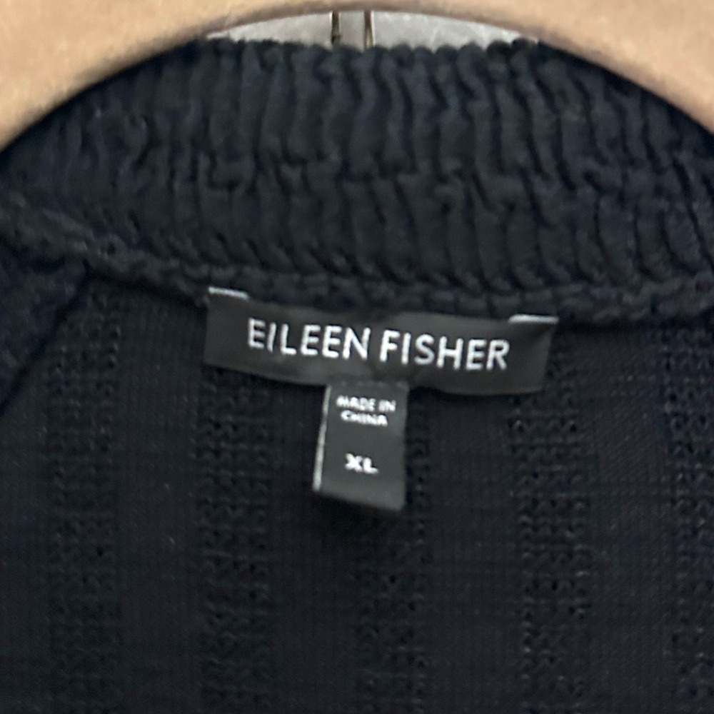 Eileen Fisher XL Silk Blend Textured Crinkle Open Front Cardigan Jacket Black - Picture 3 of 10